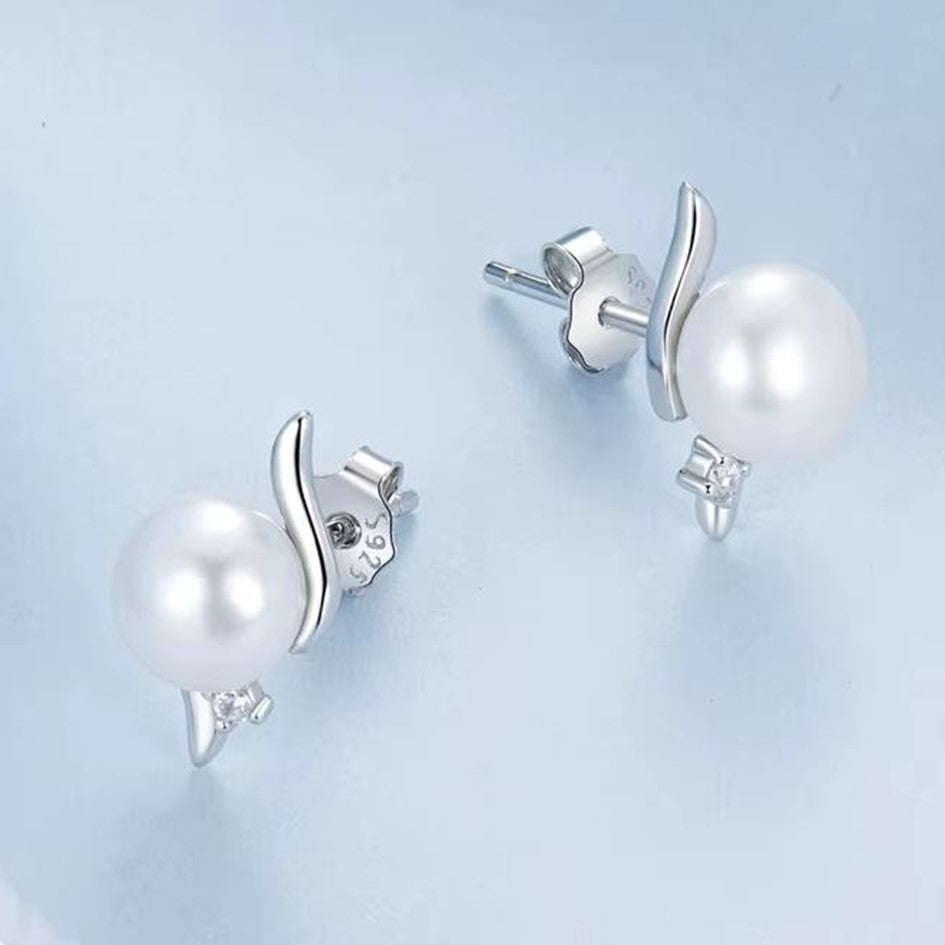 Aretes Topos Perla Shell  En Plata 925