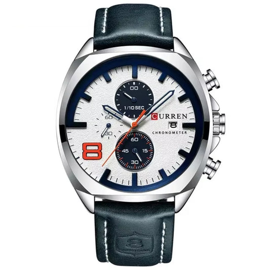 Reloj CURREN 8324 Hombre – Cronógrafo Plateado con Correa Negra