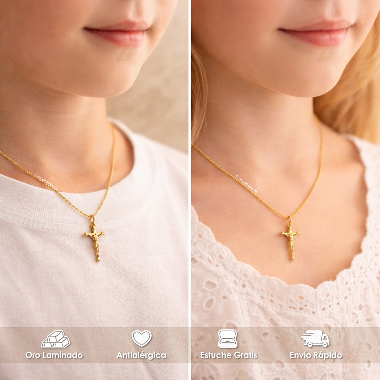 Dije y Cadena Cruz Jesus Oro Laminado Unisex