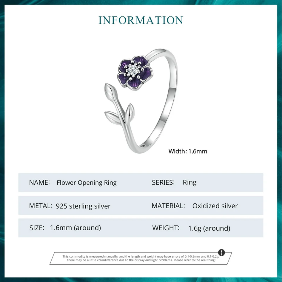 Anillo De Flor Ajustable Para Mujer En Plata 925