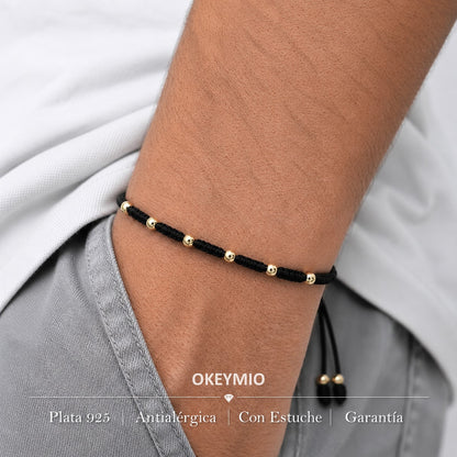 Pulsera Tejida Con Balines En Oro Laminado 18k