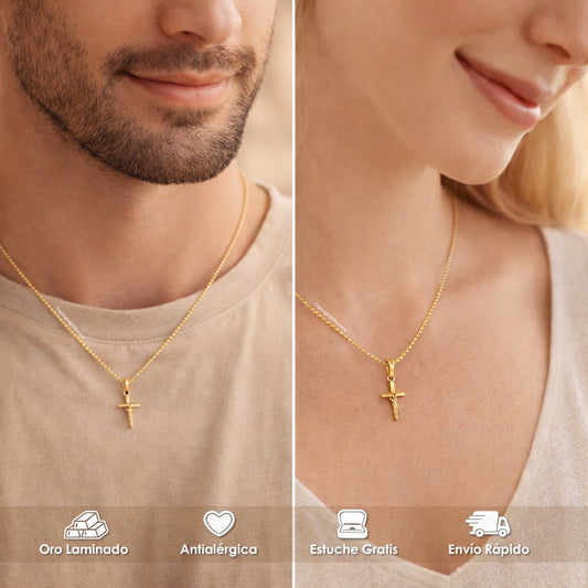 Dije y Cadena Cruz Jesus Oro Laminado Unisex