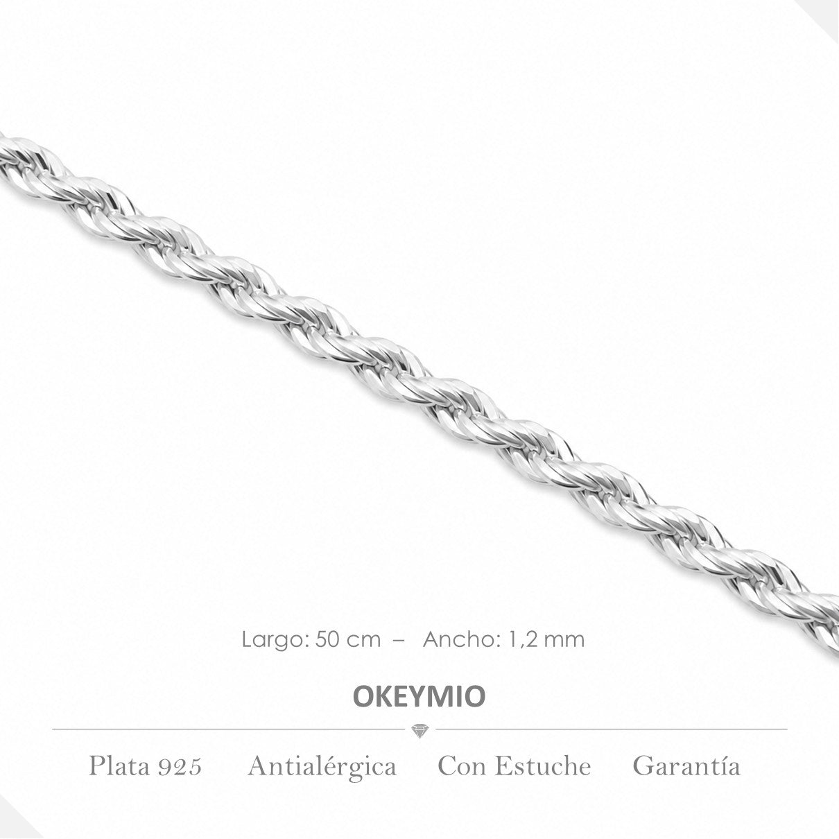 Cadena Torzal En Plata 925 Italiana (50cm)