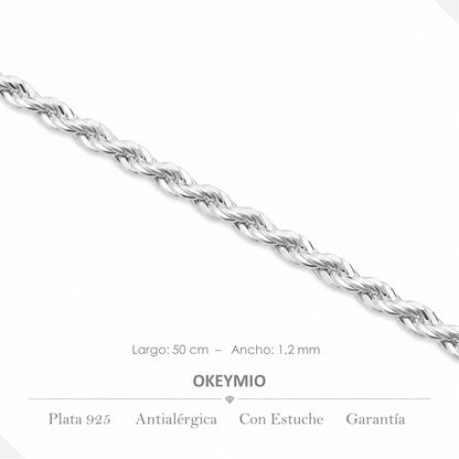 Cadena Torzal En Plata 925 Italiana (50cm)