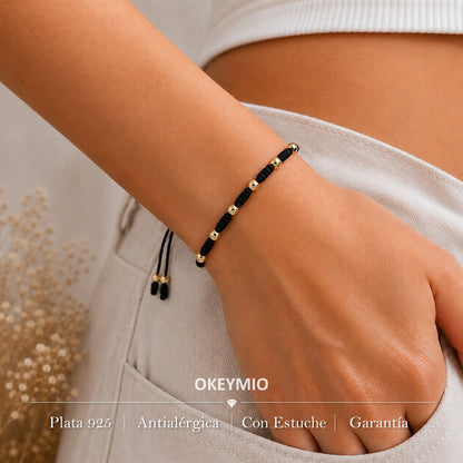 Pulsera Tejida Con Balines En Oro Laminado 18k