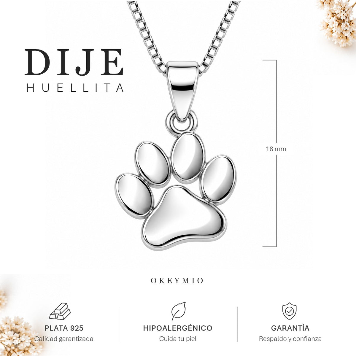 Dije Huella De Perrito En Plata 925 Con Cadena Mujer