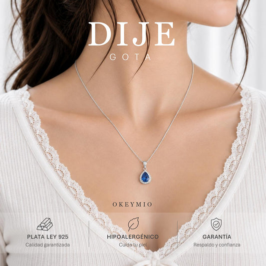 Dije Gota Azul Plata 925 Con Circones Para Mujer
