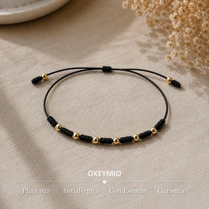 Pulsera Tejida Con Balines En Oro Laminado 18k