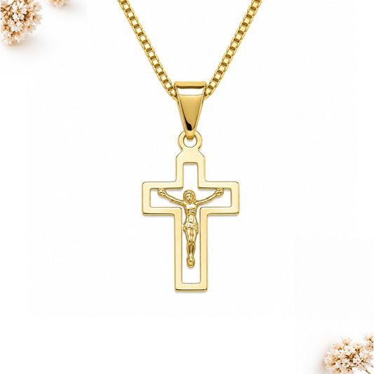 Cadena Con Cruz Crucifijo Cristo Oro Laminado 18K Unisex
