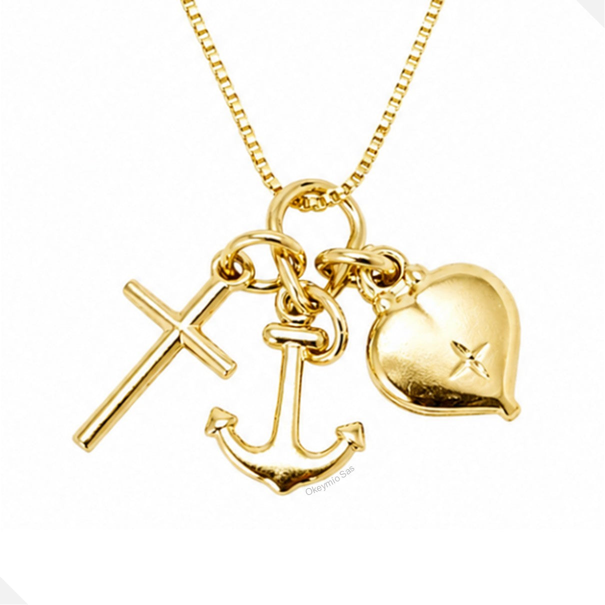 Dije Fe Esperanza Y Amor 3 gracias Oro Laminado 18K