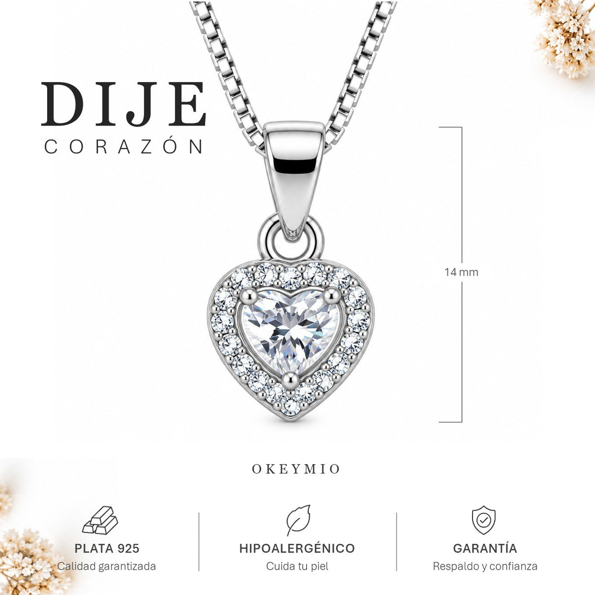 Cadena Con Dije Corazón En Plata 925 Para Mujer
