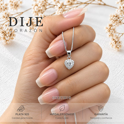 Cadena Con Dije Corazón En Plata 925 Para Mujer