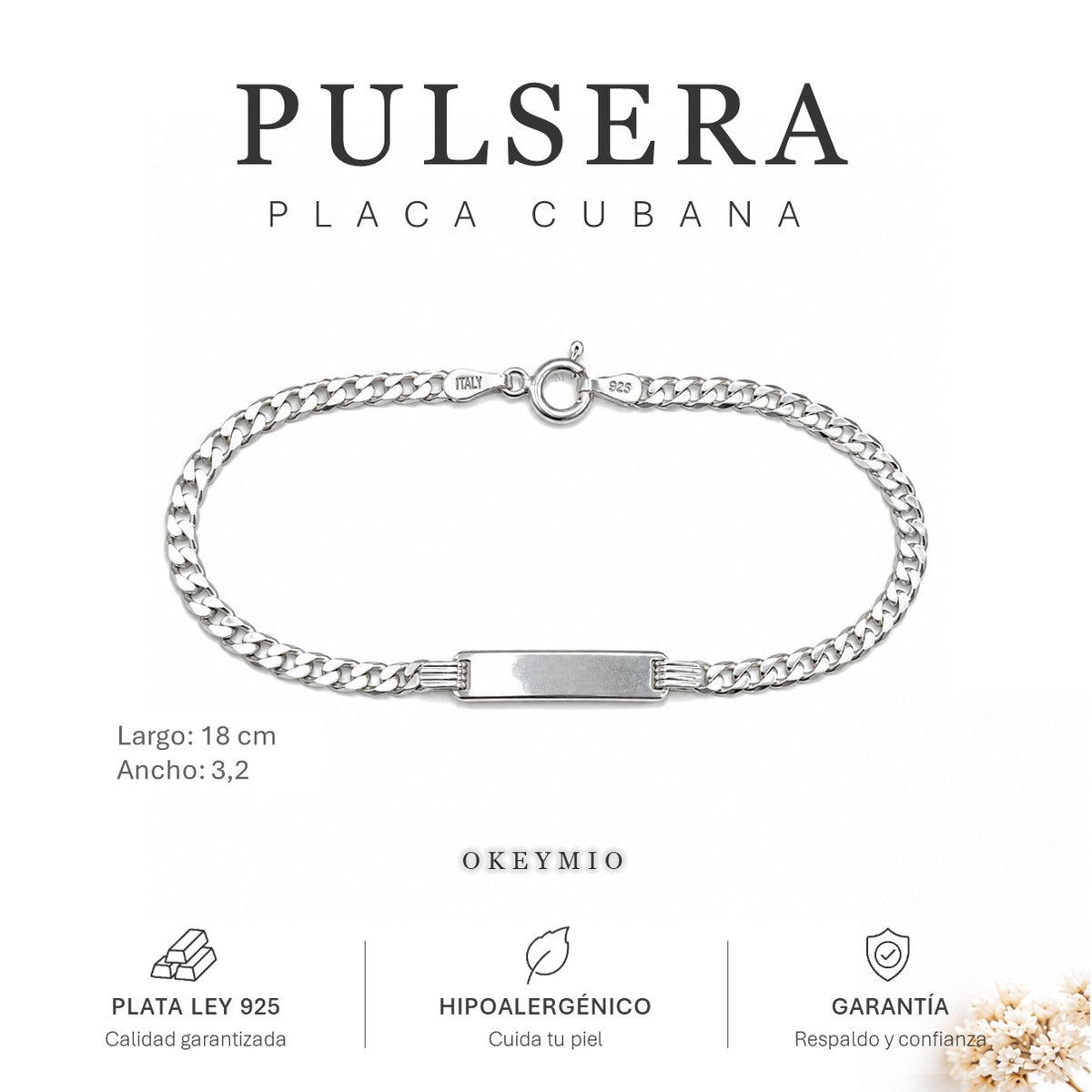 Pulsera Esclava Con Placa Plata 925 Acabado Italiano