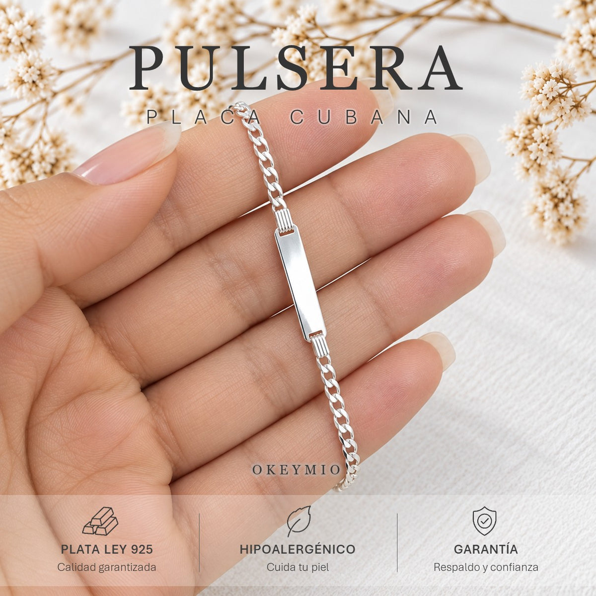 Pulsera Esclava Con Placa Plata 925 Acabado Italiano