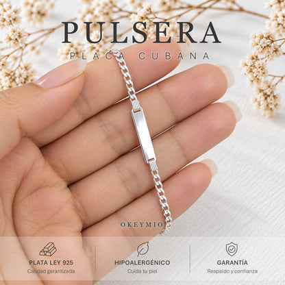 Pulsera Esclava Con Placa Plata 925 Acabado Italiano