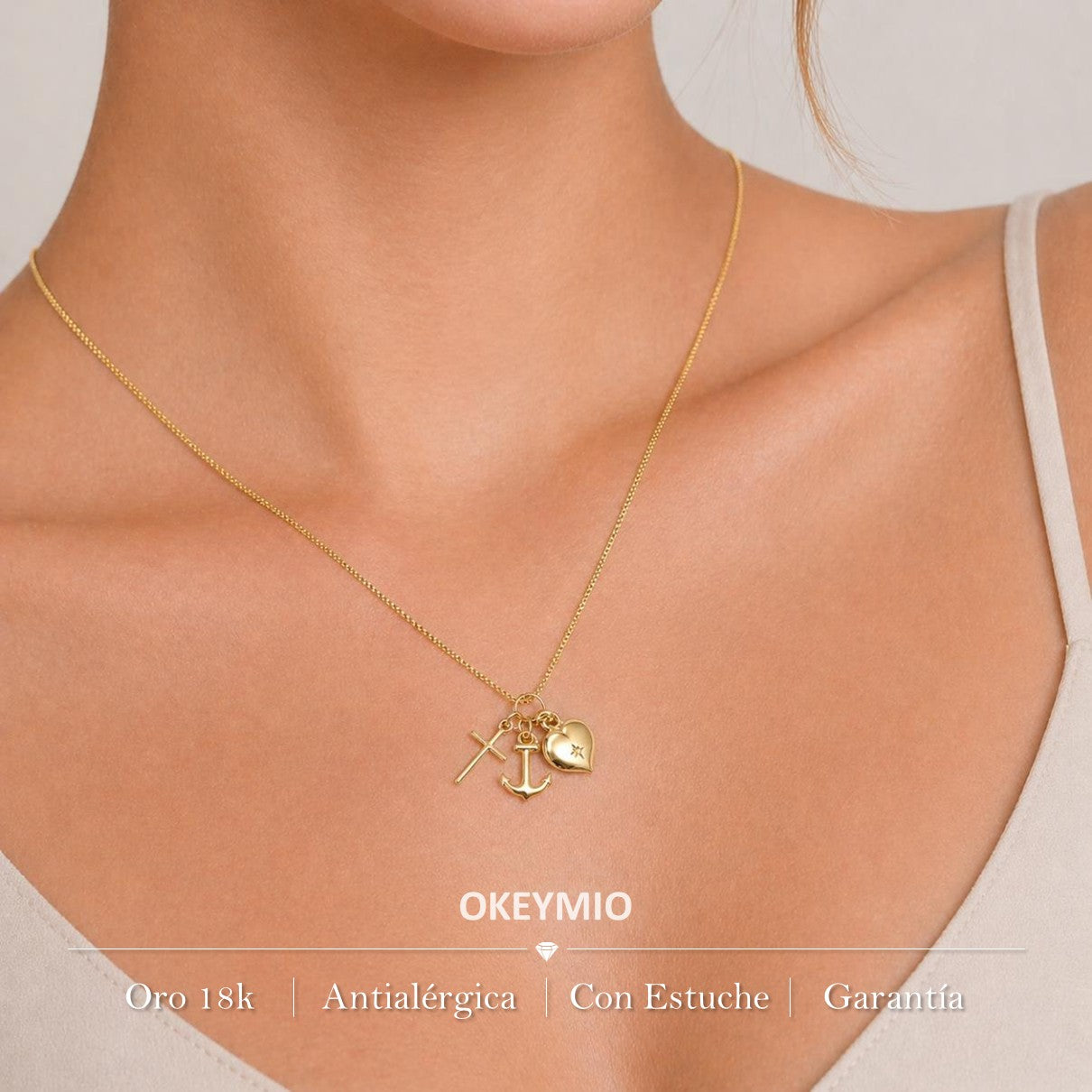 Dije Fe Esperanza Y Amor 3 gracias Oro Laminado 18K