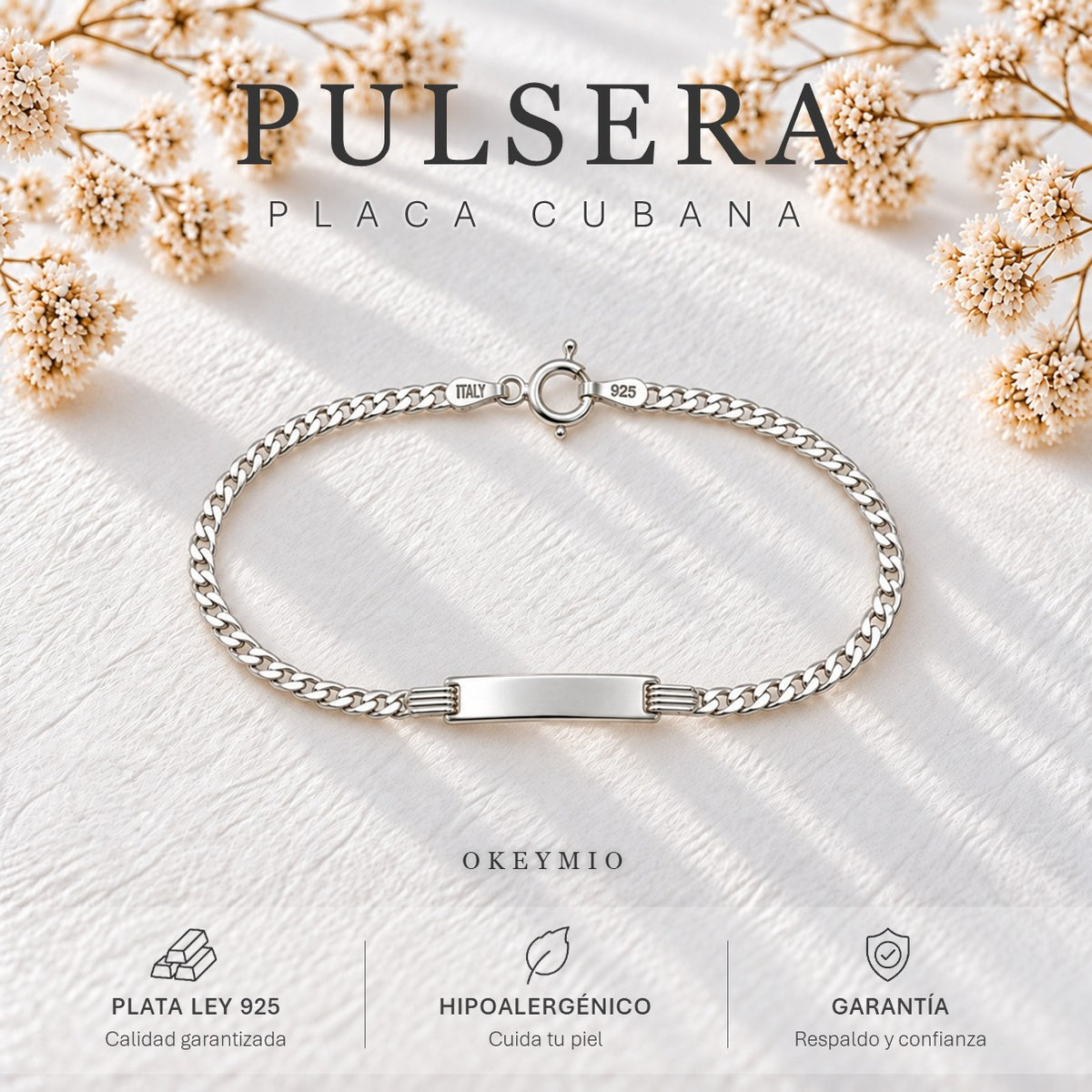 Pulsera Esclava Con Placa Plata 925 Acabado Italiano