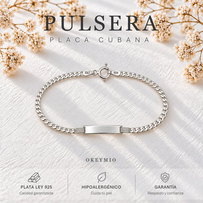 Pulsera Esclava Con Placa Plata 925 Acabado Italiano