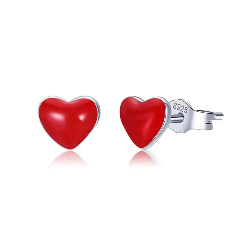 Aretes Topos Corazón Rojo En Plata 925