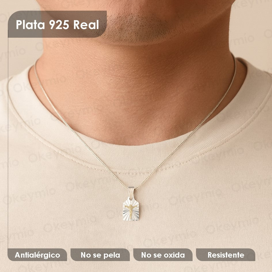 Dije y Cadena Con Cruz En Oro Plata 925 Unisex