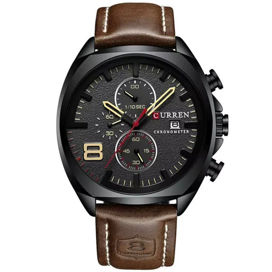 Reloj CURREN 8324 Hombre – Cronógrafo Negro con Correa Café