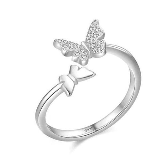 Anillo Ajustable Mariposas En Plata 925