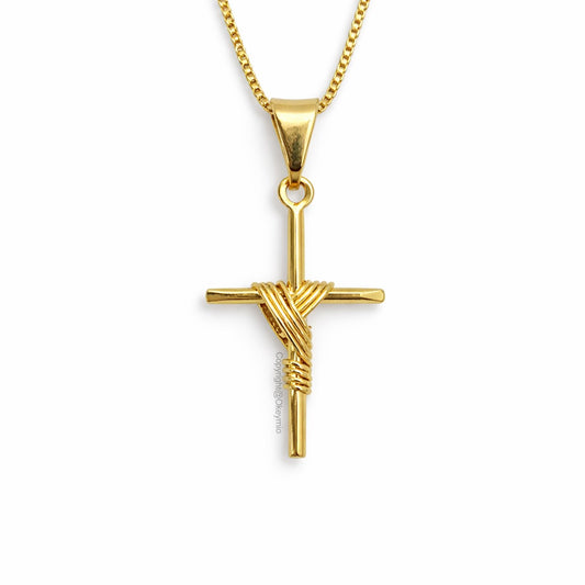 Dije y Cadena cruz Jesus Oro laminado 18k