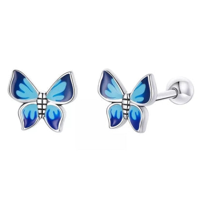Aretes Topo De Seguridad Mariposa Azul