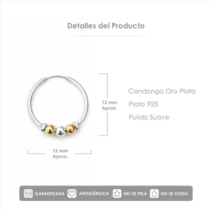 Candongas Oro Plata 925 - 16 mm