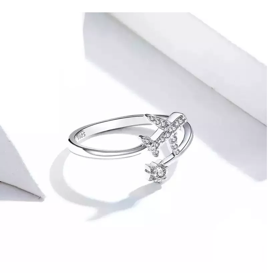 Anillo Ajustable Para Mujer Avión Viajar En Plata 925