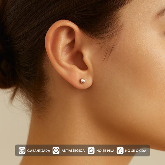 Aretes Topos Balin En Plata 925 Rosca De Seguridad