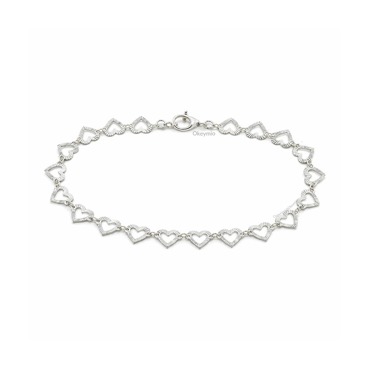Pulsera De Corazones En Plata 925 Italiana Pulida