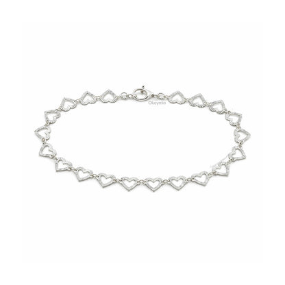 Pulsera De Corazones En Plata 925 Italiana Pulida