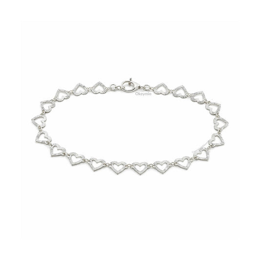 Pulsera De Corazones En Plata 925 Italiana Pulida