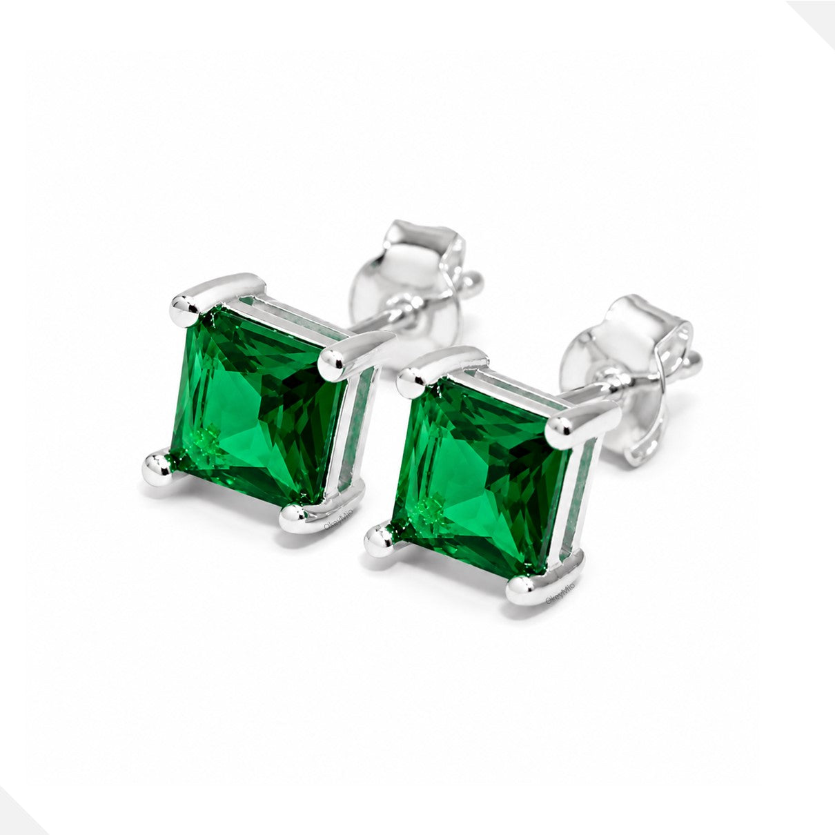 Aretes Topos En Plata 925 Piedra Verde Cuadrada Con Circones Hipoalergénicos
