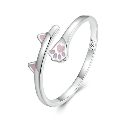 Anillo Ajustable Gato para Mujer En Plata 925