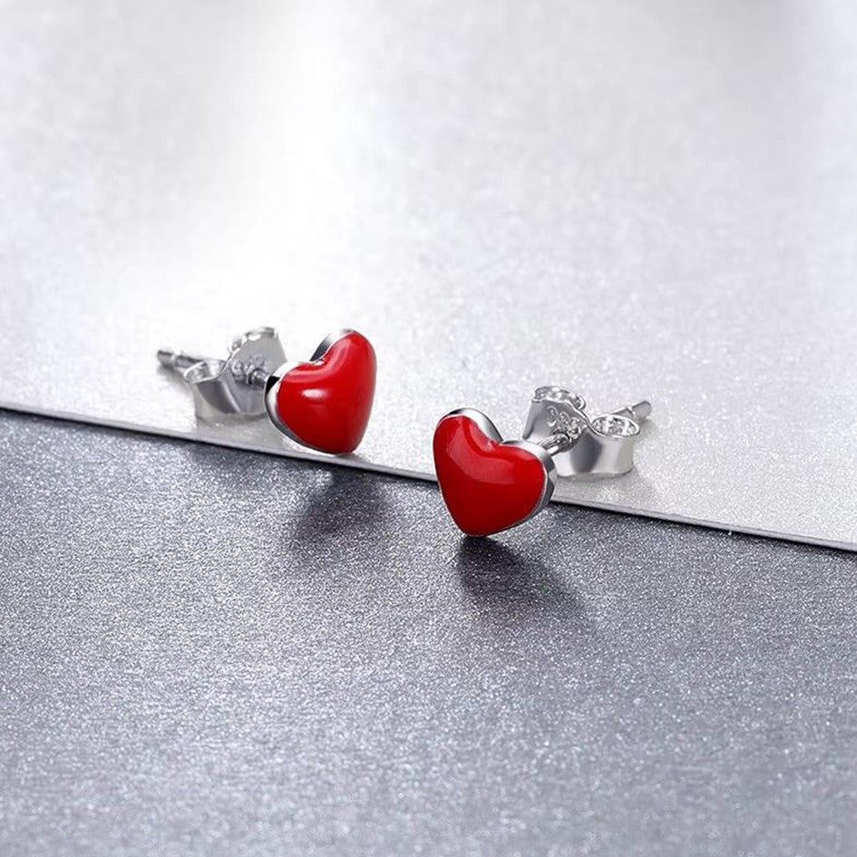 Aretes Topos Corazón Rojo En Plata 925