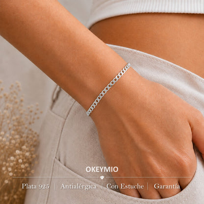 Pulsera Tipo Cubana Cuadrada En Plata 925 Italiana Unisex