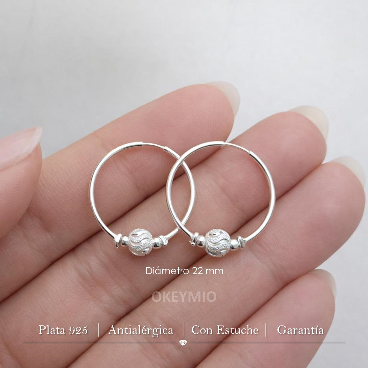 Aretes Candongas Plata 925 Mujer 22 mm