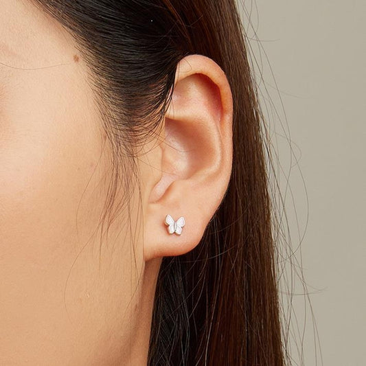 Aretes Topo De Seguridad Mariposa Rosada