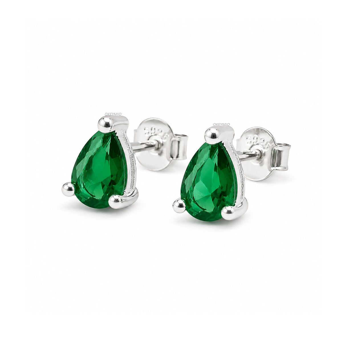 Aretes Topos Cristal Gota Verde En Plata 925