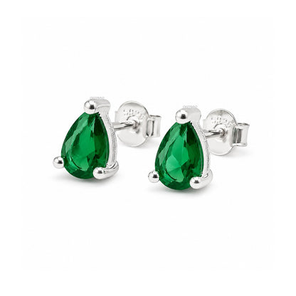 Aretes Topos Cristal Gota Verde En Plata 925