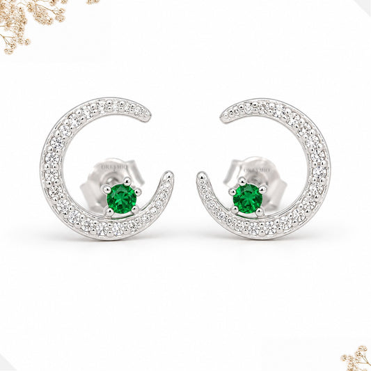 Aretes Pendientes Topos Luna Con Circones En Plata 925