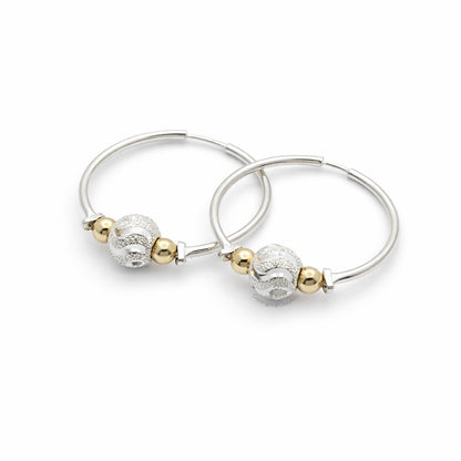 Candongas Oro Plata 925 Balín Texturizado 2.2 Cm
