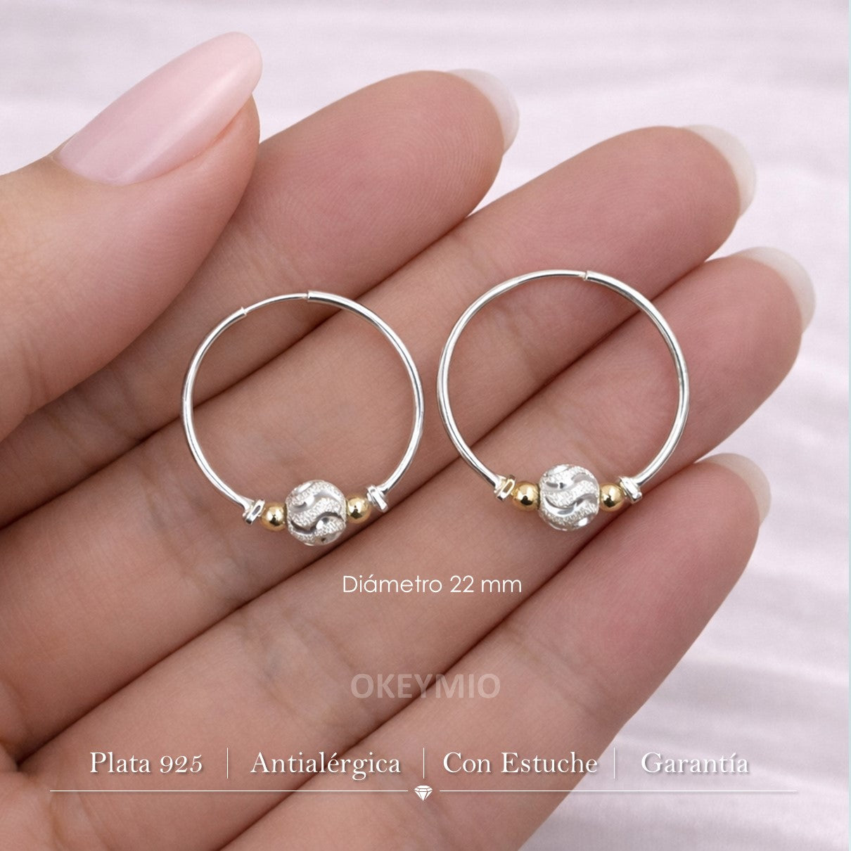 Candongas Oro Plata 925 Balín Texturizado 2.2 Cm