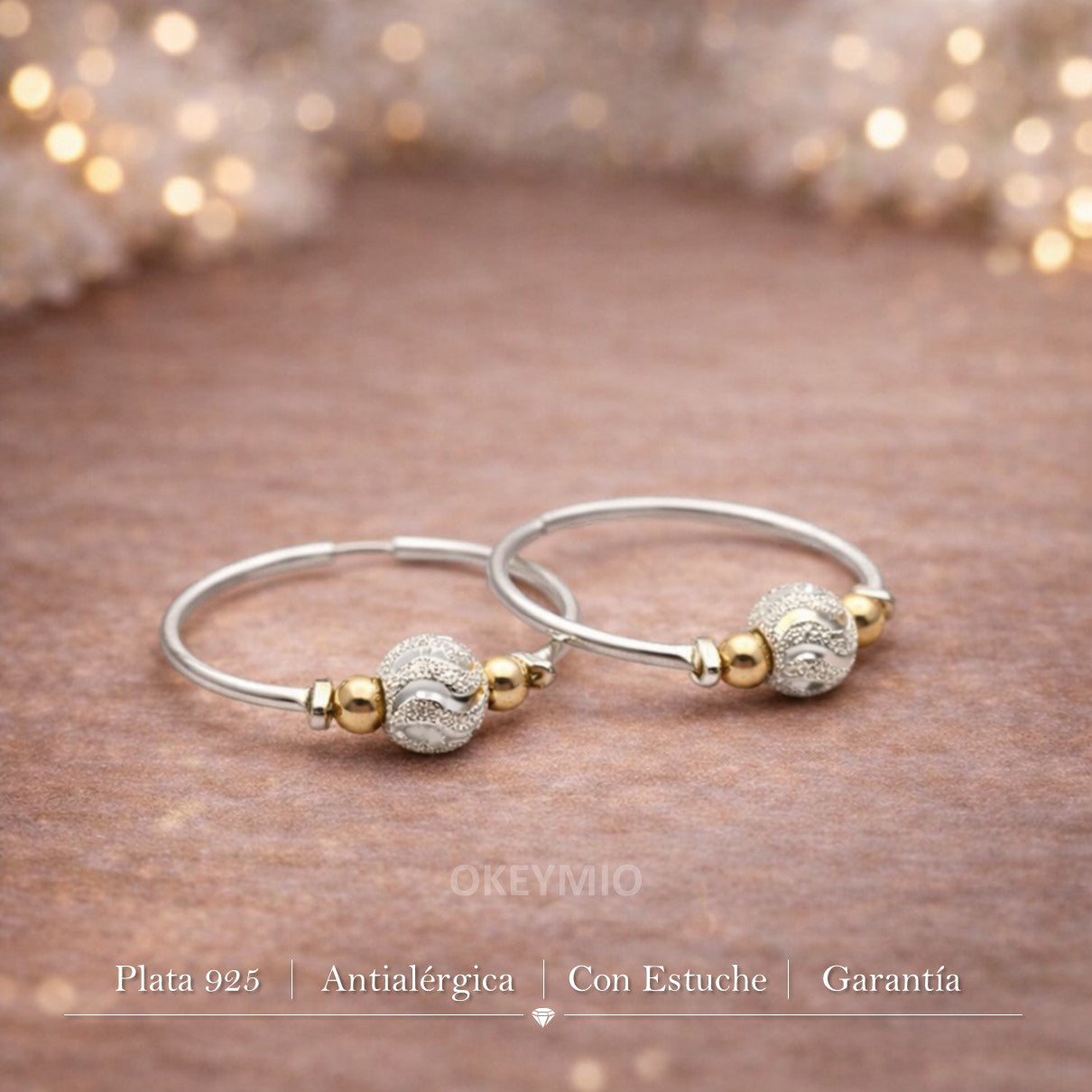 Candongas Oro Plata 925 Balín Texturizado 2.2 Cm