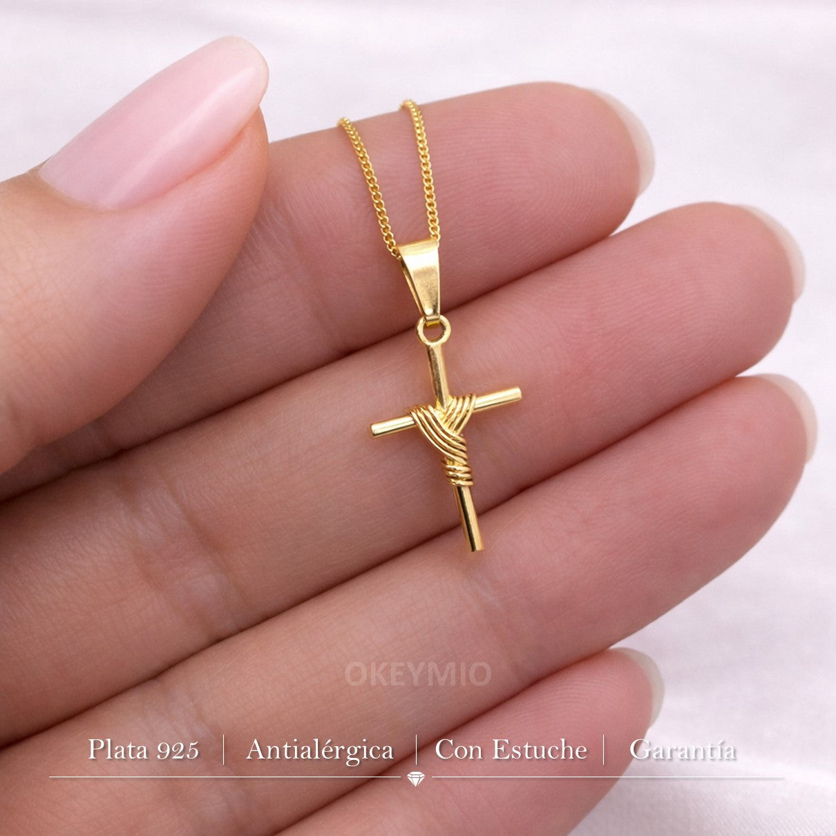 Dije y Cadena cruz Jesus Oro laminado 18k