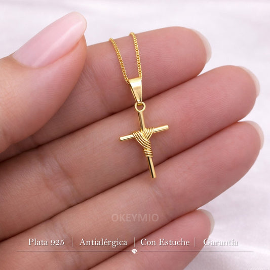 Dije y Cadena cruz Jesus Oro laminado 18k