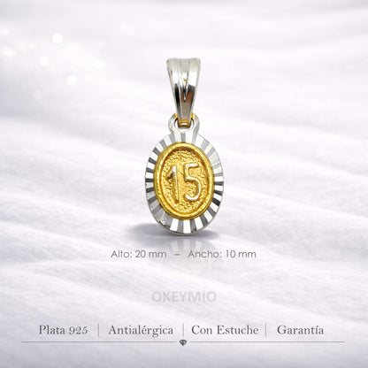 Dije y Cadena 15 Años Plata 925 Oro laminado 18k