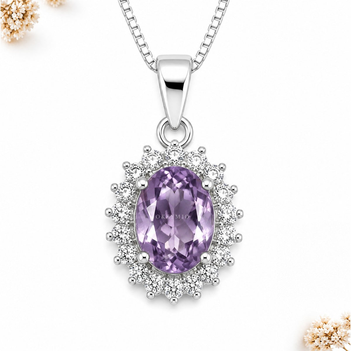 Cadena Con Dije y Amatista Natural En Plata 925